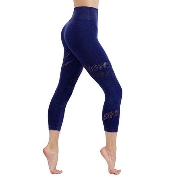 Pants - Solid Navy yoga leggings workout pants mesh 25